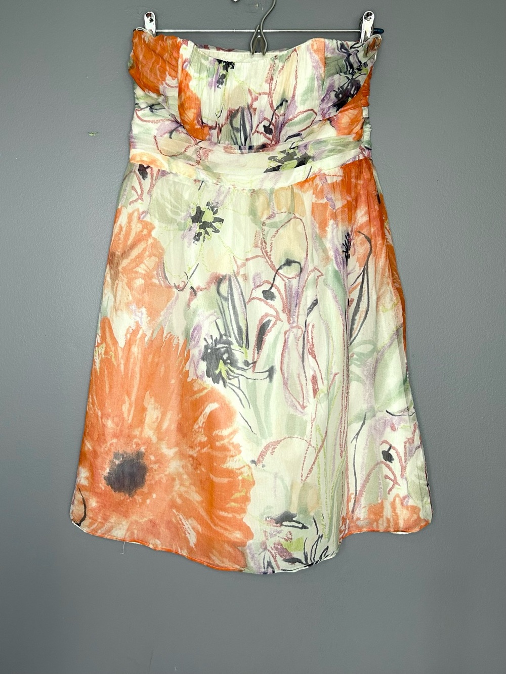Campaigne Dress Womens‎ 4 Orange Floral Silk Strapless Fit Flare Mini Party Prom